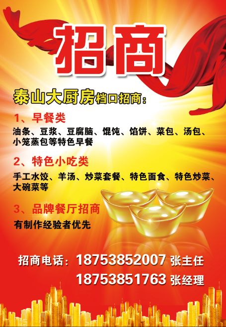 泰山大廚房檔口招商，歡迎致電詳詢！